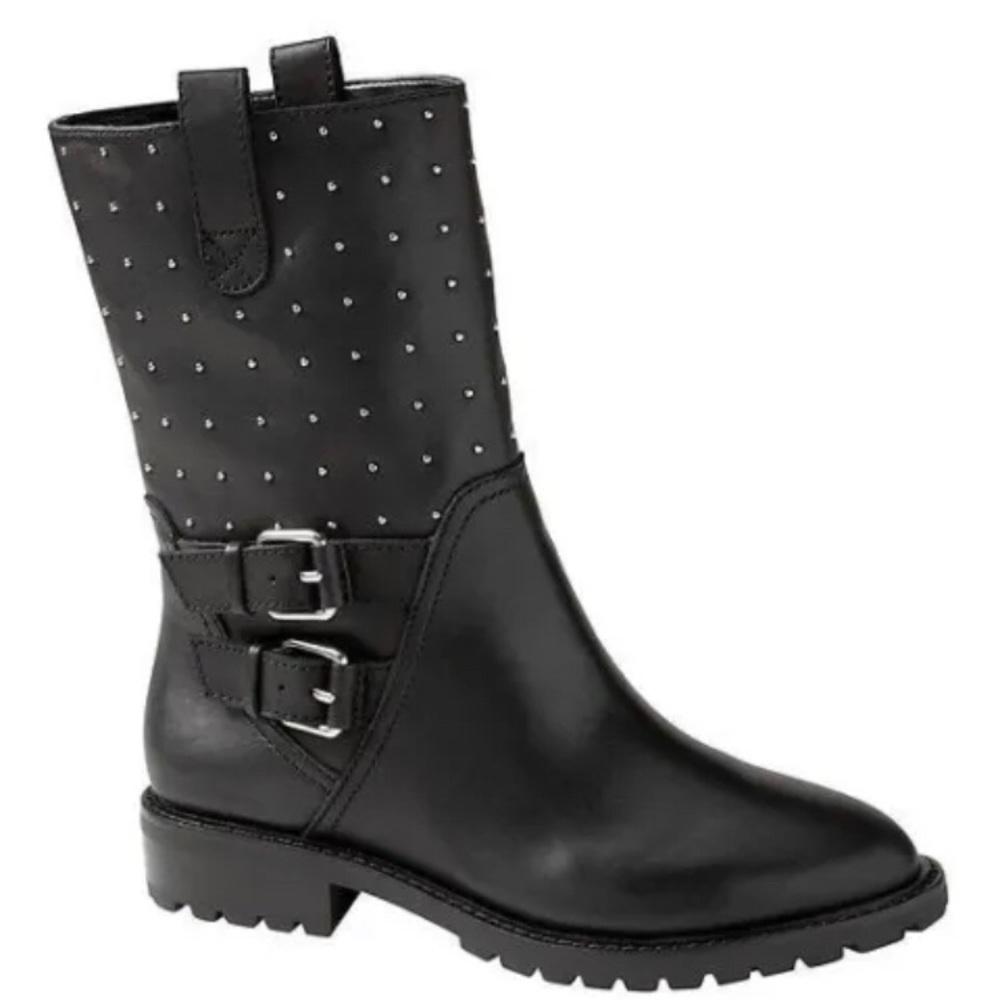 Banana Republic Black Combat Boots with Silver Studs